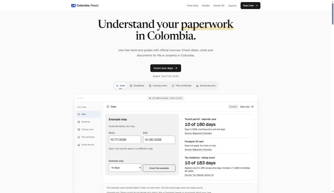 Screenshot of Colombia Ready
